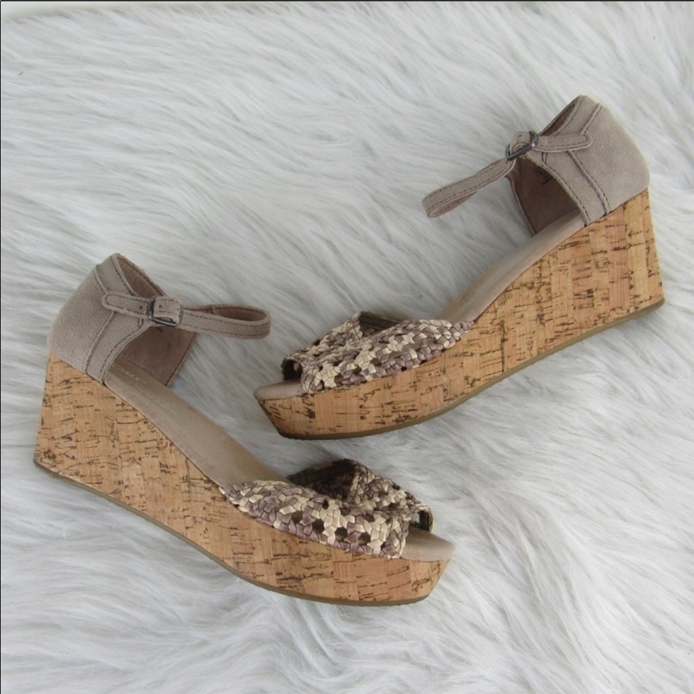 Tom’s Women’s Wedges Shoes Peeptoe Sandal Size 8